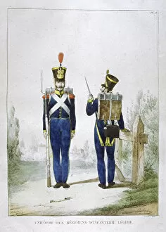 Uniform of a regiment of light infantry, France, 1823. Artist: Charles Etienne Pierre Motte