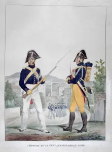 Charles Etienne Pierre Prints: Uniform of the royal foot gendarmes, France, 1823. Artist: Charles Etienne Pierre Motte