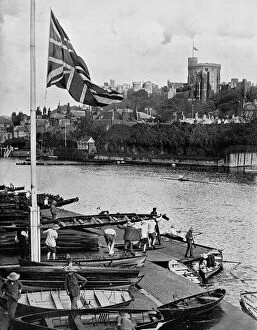 Images Dated 23rd January 2009: The Union Jack Flying Half mast at the Eton College Boathouse, Berkshire, 1910