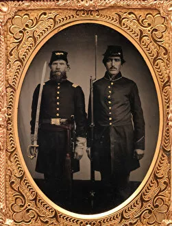 Standing To Attention Gallery: Union Officer and Private, Standing at Attention, with Sword and Rifle with Fixed Bayo