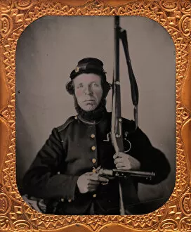 Private Gallery: Union Private with Musket and Pistol, 1861-65. Creator: Unknown