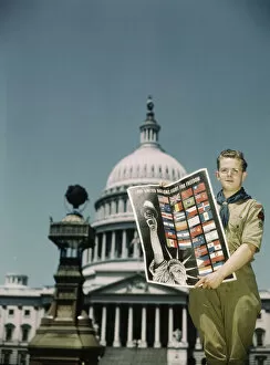 Boy Scout Gallery: United Nations Fight for Freedom: Boy Scout in front of Capitol, 1943. Creator: John Rous