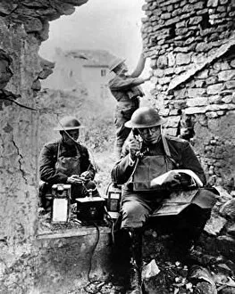 Troop Gallery: United States Army Signal Corps using captured German telephone equipment, World War 1