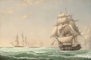 Lane Fitz Henry Prints: The United States Frigate President'Engaging the British Squadron, 1815, 1850