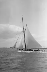 The Solent Prints: Unknown cutter under sail, 1911. Creator: Kirk & Sons of Cowes