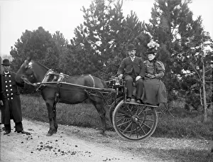 Side By Side Prints: Unknown people in horse drawn cart and coachman; possibly Chester