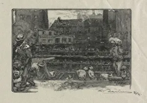 1849 1918 Prints: Unloaders of Plaster (Canal St. Martin), 1890. Creator: Auguste Louis Lepere (French