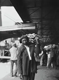 Banana Prints: Unloading bananas, New Orleans, between 1920 and 1926. Creator: Arnold Genthe