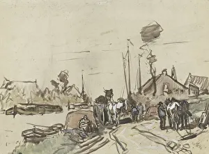 Towpath Prints: Unloading carts at a canal, 1864-1936. Creator: Johannes Cornelis van Essen