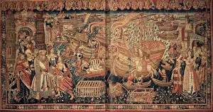 Wool Prints: Unloading of Goods: Vasco da Gama's arrival at Calicut (Tapestry)