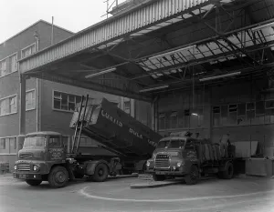 Tipper Truck Prints: Unloading and loading lorries, Spillers Animal Foods, Gainsborough, Lincolnshire, 1961