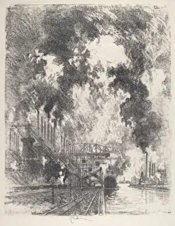 Heavy Industry Prints: Unloading Ore, 1917. Creator: Joseph Pennell