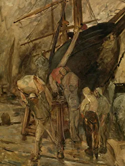 Dock Worker Prints: Unloading a Sailing Ship, c1860-1900. Creator: Constantin Emile Meunier