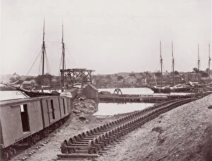Supplies Gallery: Unloading Supplies for U.S. Military Railroad opposite Richmond, Virginia, ca. 1865