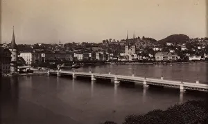 Unidentified Photographer Prints: Untitled (Bridge with Town in Distance), 19th century. Creator: Unidentified Photographer