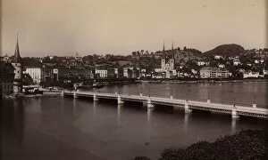 Albumen Print From Wet Collodion Negative Collection: Untitled (Bridge with Town in Distance), 19th century. Creator: Unidentified Photographer