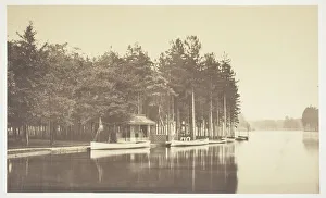 Marville Charles Prints: Untitled, c. 1850. [Boat on a lake in the Bois de Boulogne, a park in Paris]