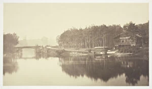 Charles Marville Gallery: Untitled, c. 1850. [Bridge and chalet in the Bois de Boulogne, a park in Paris]