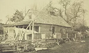 Timber Gallery: Untitled (Cabin with well), 1860s. Creator: Henry S. Peck
