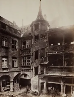 Staircase Gallery: Untitled [courtyard with balconies and spiral staircase], 1870s. Creator: Unknown