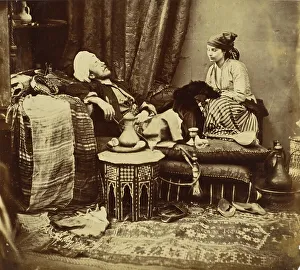 Untitled (Gentleman In Eastern Costume With Nubian Model), 1858. Creator: Roger Fenton