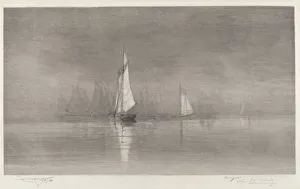 Yachts Prints: Untitled (Harbor Scene with Sailboats), c. 1900. Creator