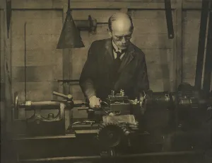 Lathe Prints: Untitled (Industry; man working lathe), 1920s. Creator: AJ Wales