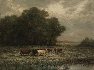 Bannister Edward Mitchell Prints: Untitled (landscape with cattle grazing), 1897. Creator: Edward Mitchell Bannister