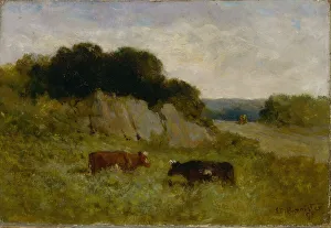 Untitled (landscape with two cows), 1898. Creator: Edward Mitchell Bannister Untitled (landscape with two cows), 1898. Creator: Edward Mitchell Bannister