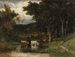 Bannister Edward Mitchell Prints: Untitled (landscape with cows in stream near trees), 1882