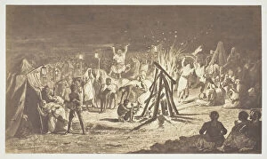 Albumen Print From The Album Souvenirs Du Camp De Chlons Gallery: Untitled [Painting of The Campfires at Camp de Chalons by Benedict Masson]