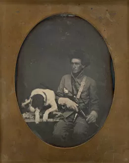 Untitled (Portrait of a Seated Man in Soldier Uniform with a Dog Lying to the Left of him