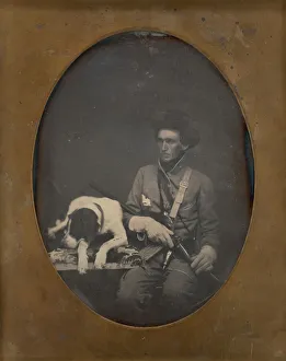 Shotgun Prints: Untitled (Portrait of a Seated Man in Soldier Uniform with a Dog Lying to the Left of him