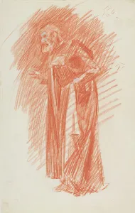 Crayon Prints: Untitled [Study of a standing monk], c.1980. Creator: Karl Sim