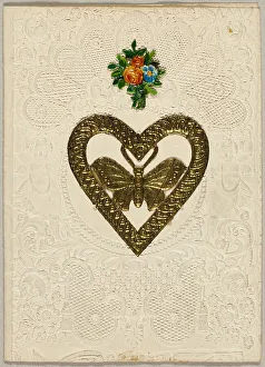 Valentines Card Prints: Untitled Valentine (Butterfly in Heart), 1850/60. Creator: Unknown