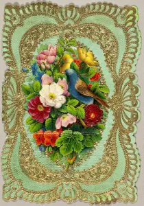 Valentines Card Prints: Untitled Valentine (Flowers and Bird), c.1860. Creator: Unknown