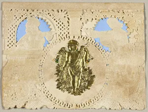 Valentines Card Prints: Untitled Valentine (Gold Cupid), c.1850. Creator: Unknown