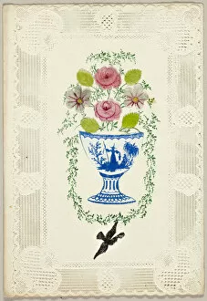 Untitled Valentine (Vase of Flowers with Bird), c. 1840. Creator: George Kershaw