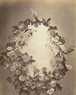Vine Leaves Prints: Untitled [wreath], c. 1864. Creator: Charles Aubry