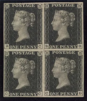 Empress Of India Prints: Unused block of four Penny Black'postage stamps of Queen Victoria, issued
