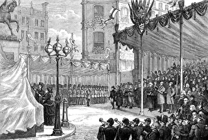 Streetlighting Prints: Unveiling the statue of the late Prince Consort in Holborn-Circus, 1874. Creator: Unknown