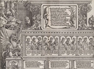 A Durer Gallery: The Upper Section of the Right Portal, with the Inscription on a Stag Skin; a Frieze with... 1515