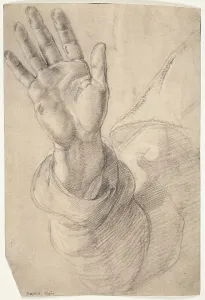 Upraised Right Hand, with Palm Facing Outward: Study for Saint Peter, 1518/20. Creator: Raphael
