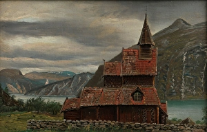 Nasjonalmuseet Prints: Urnes Stave Church in Sogn, 1832. Creator: Knud Baade