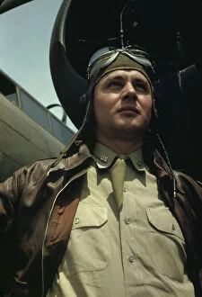 South Gallery: U.S. Army Air Forces pilot in front of a YB-17 bombing... probably Langley field, Virginia, 1942