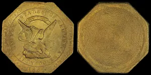 Gold Rush Prints: U.S. Assay Office Fifty Dollar, 1852. Creator: Numismatics, American Coins