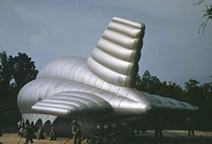 U.S. Marine Corps, bedding down a big barrage balloon, Parris Island, S.C. 1942. Creator: Alfred T Palmer