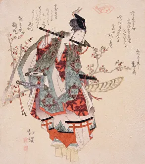 Flute Player Prints: Ushiwaka Playing a Flute, c1830. Creator: Totoya Hokkei