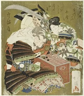 Benkei Gallery: Ushiwakamaru (Minamoto no Yoshitsune) defeats Benkei in a game of sugoroku, c. 1825