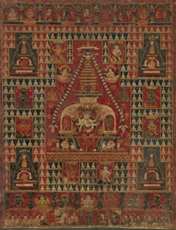 Bodhisattva Collection: Ushnishavijaya Enthroned in the Womb of a Stupa, dated 1510-19. Creator: Unknown